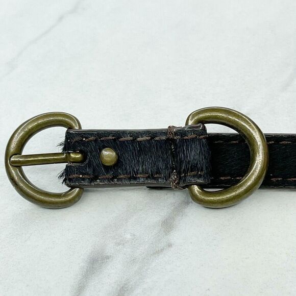 J. Crew Brown Leather Fur Chain Belt - Size Medium M | Gold Hardware - Picture 6 of 11